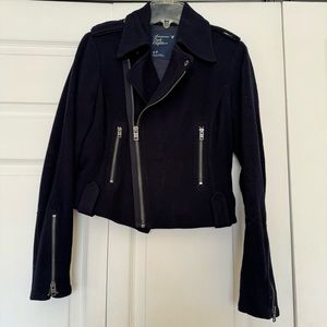 American Eagle Navy Moto Jacket Wool Blend Size S